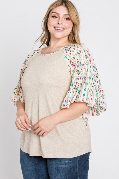 Patch Print Ruffle Knit Top - Southern Sassy Boutique