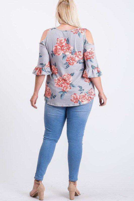 Floral Print Cold Shoulder Knit Top - Southern Sassy Boutique