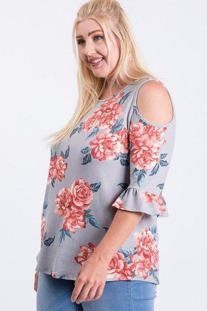 Floral Print Cold Shoulder Knit Top - Southern Sassy Boutique