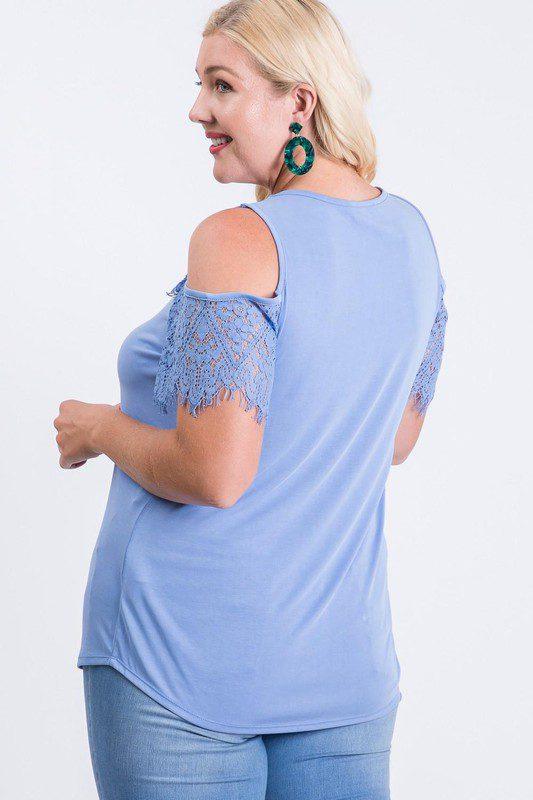 Cold Shoulder Top With Lace Detail - Southern Sassy Boutique