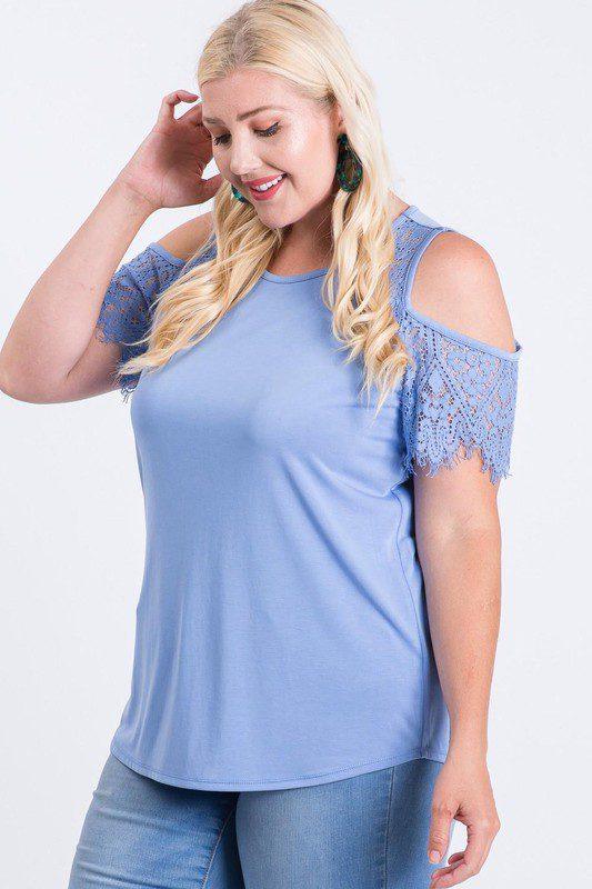 Cold Shoulder Top With Lace Detail - Southern Sassy Boutique