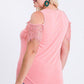 Cold Shoulder Top With Lace Detail - Southern Sassy Boutique