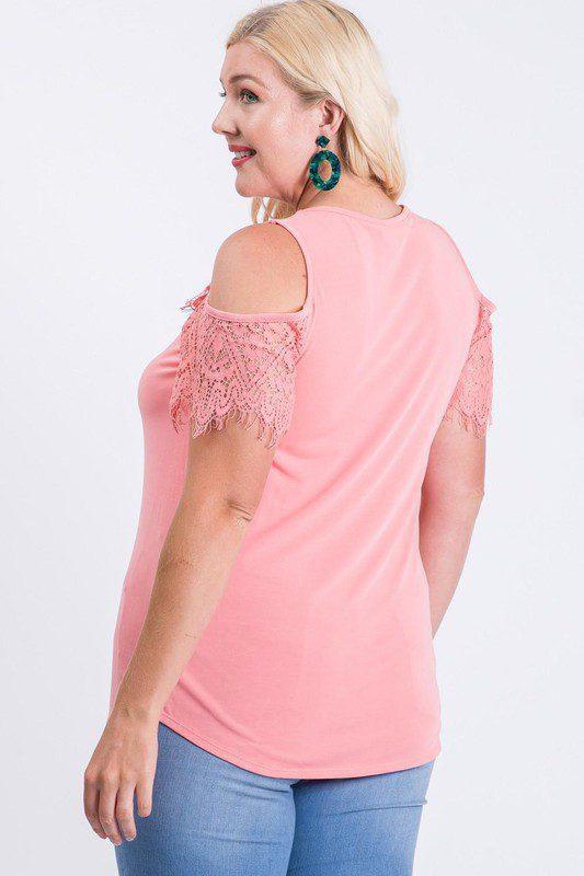 Cold Shoulder Top With Lace Detail - Southern Sassy Boutique