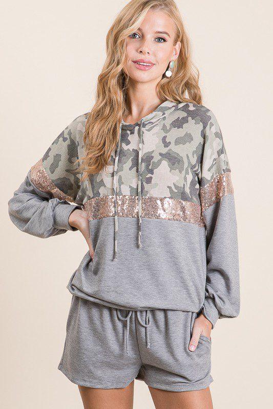 Image: Hoodie And Botton Camo Set Heather Grey | Southern Sassy Boutique