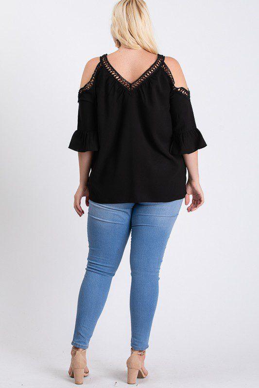 Cold Shoulder Embroidery Top - Southern Sassy Boutique