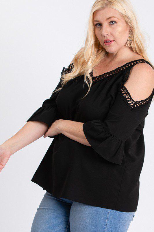 Cold Shoulder Embroidery Top - Southern Sassy Boutique