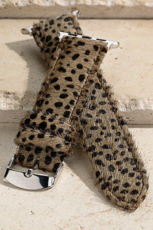 Image: Leather Animal Print Watch Band Ash Brown | Southern Sassy Boutique