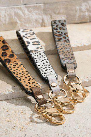Image: Leather Animal Print Key Chain Grey | Southern Sassy Boutique