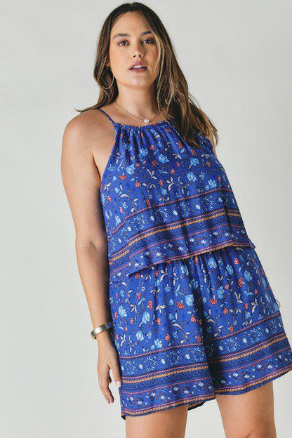 Printed Halter Romper - Southern Sassy Boutique