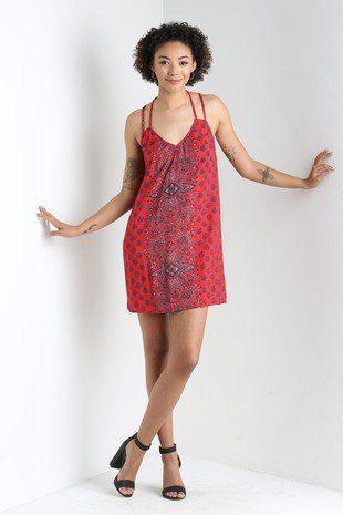 Image: Printed Dress with Straps Red | Southern Sassy Boutique