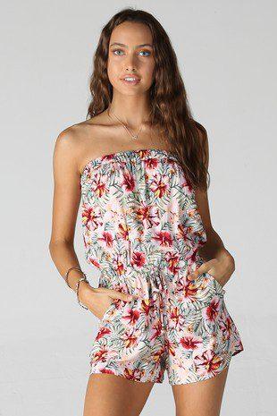 Image: Tropical Print Romper Ivory | Southern Sassy Boutique