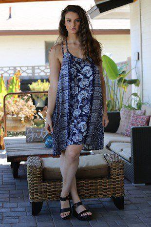 Image: Printed Strappy Dress Navy | Southern Sassy Boutique