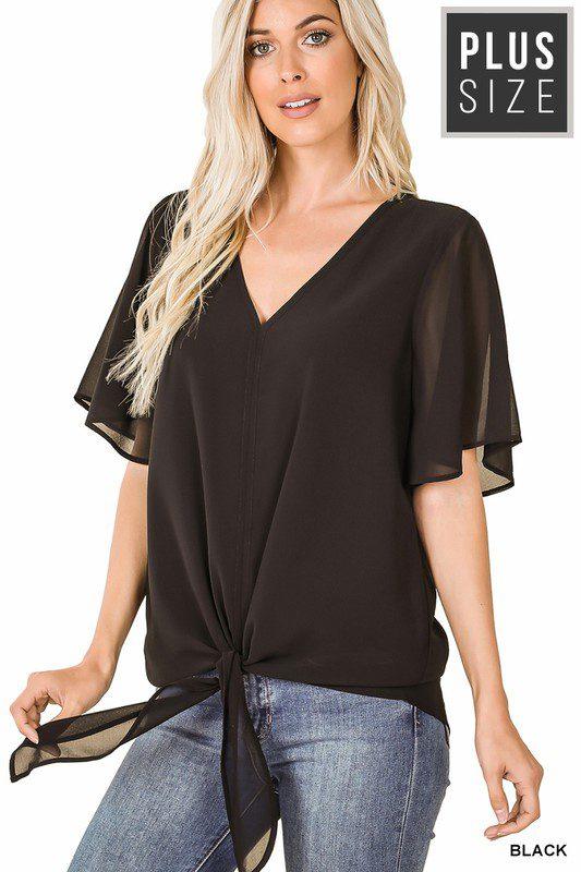 Image: Curvy Double Layer Chiffon Top Black | Southern Sassy Boutique