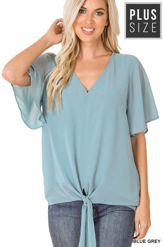 Image: Curvy Double Layer Chiffon Top Blue Grey | Southern Sassy Boutique