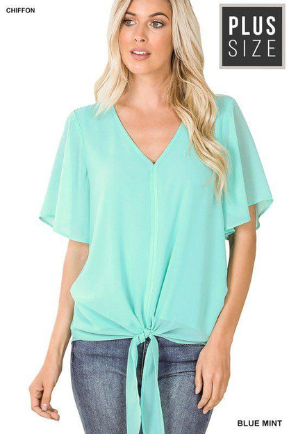 Image: Curvy Double Layer Chiffon Top Blue Mint | Southern Sassy Boutique