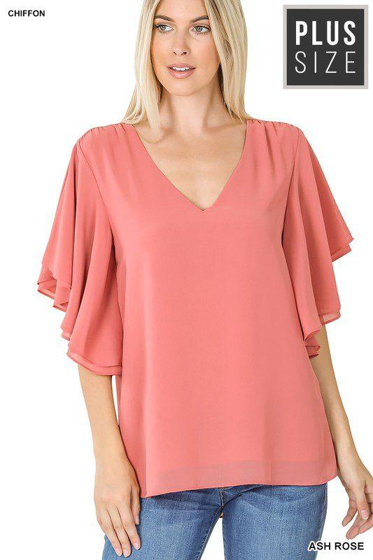 Image: Curvy Chiffon Top Ash Rose | Southern Sassy Boutique