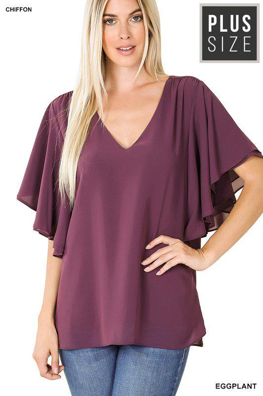 Image: Curvy Chiffon Top Eggplant | Southern Sassy Boutique