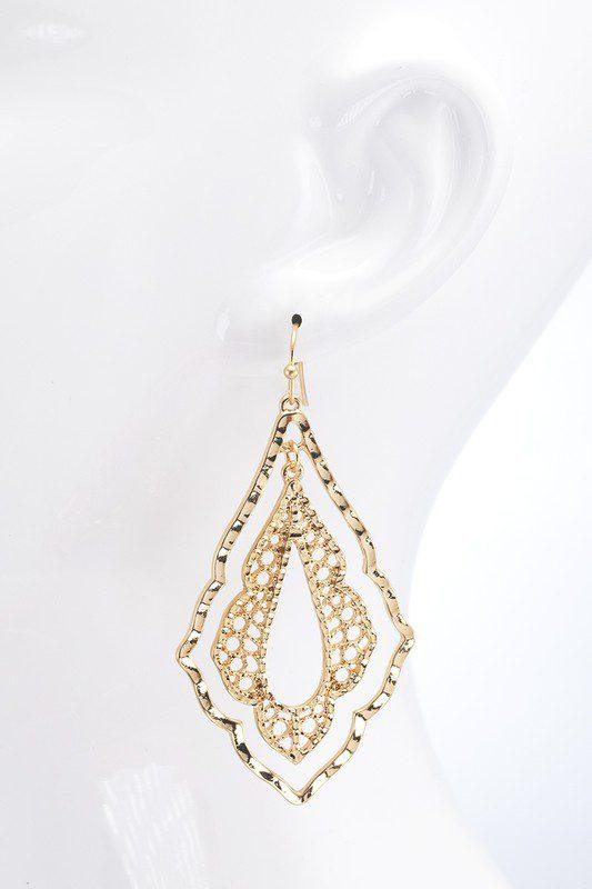 Double Diamond Shape Filigree Drop Earrings - Southern Sassy Boutique