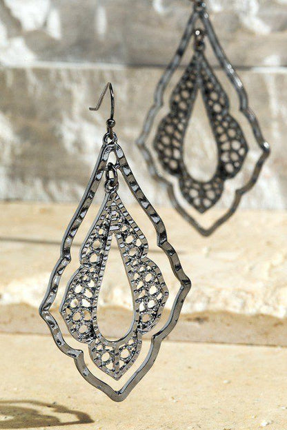 Image: Double Diamond Shape Filigree Drop Earrings Hematite | Southern Sassy Boutique