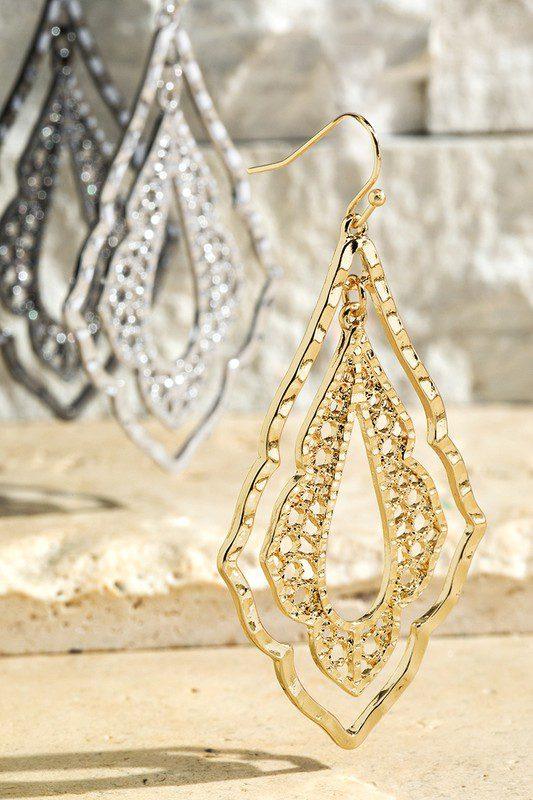 Double Diamond Shape Filigree Drop Earrings - Southern Sassy Boutique