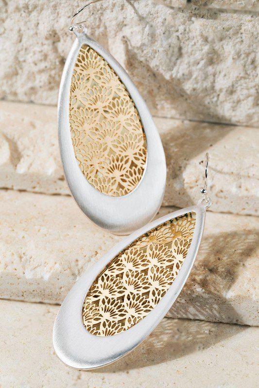 Image: Brass Filigree Teardrop Earrings Silver Gold | Southern Sassy Boutique