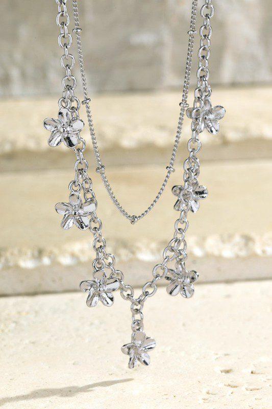 Image: Layered Flower Charm Necklance Silver | Southern Sassy Boutique