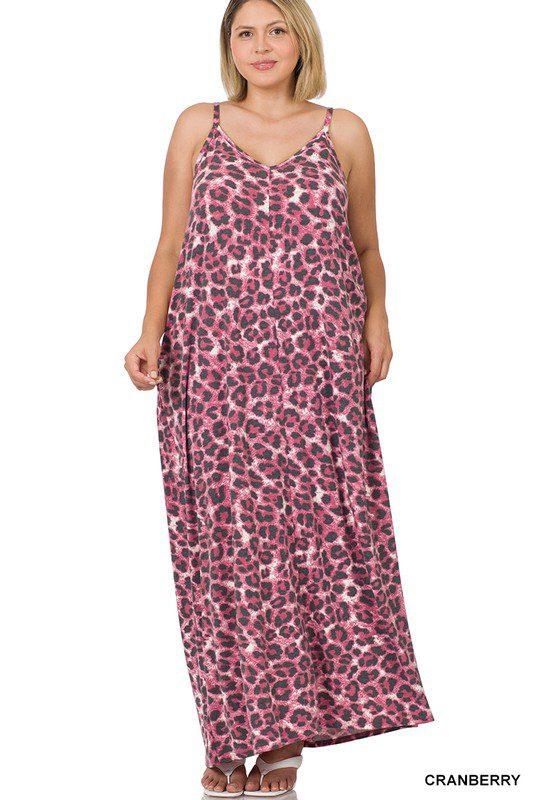 Image: Curvy Leopard V-Neck Maxi Dress Cranberry | Southern Sassy Boutique