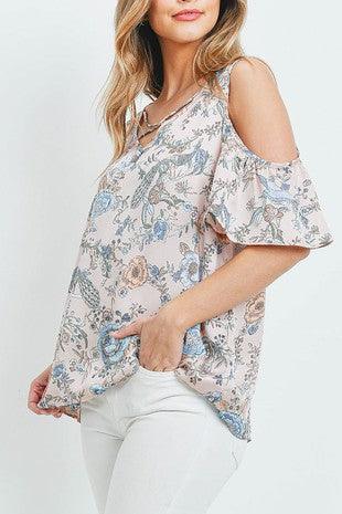 Cutout Shoulder Floral Top - Southern Sassy Boutique