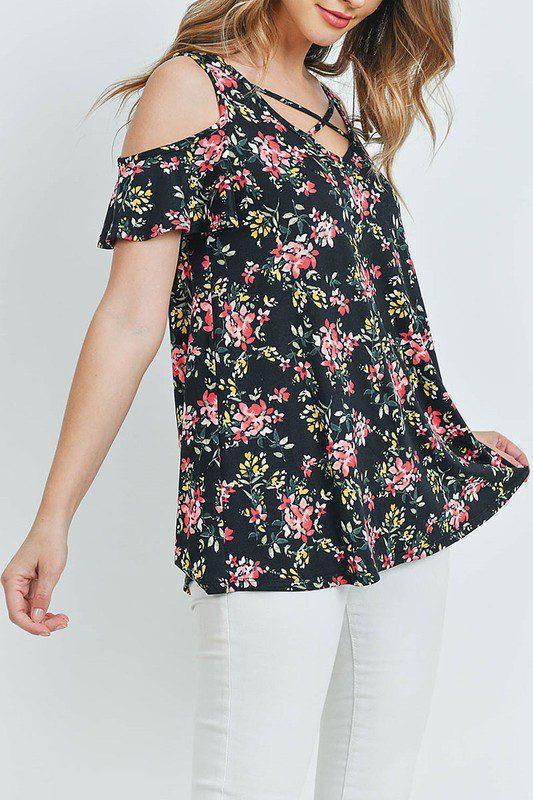 Cold Shoulder Crisscross Top - Southern Sassy Boutique