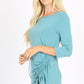Image: 3/4 Sleeve Top with Side Tie Dusty Teal | Southern Sassy Boutique