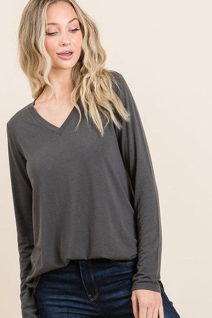 Long Sleeve Basic V-Neck Top - Southern Sassy Boutique