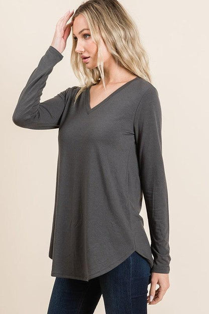 Long Sleeve Basic V-Neck Top - Southern Sassy Boutique