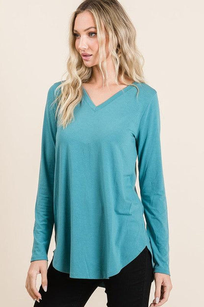 Long Sleeve Basic V-Neck Top - Southern Sassy Boutique