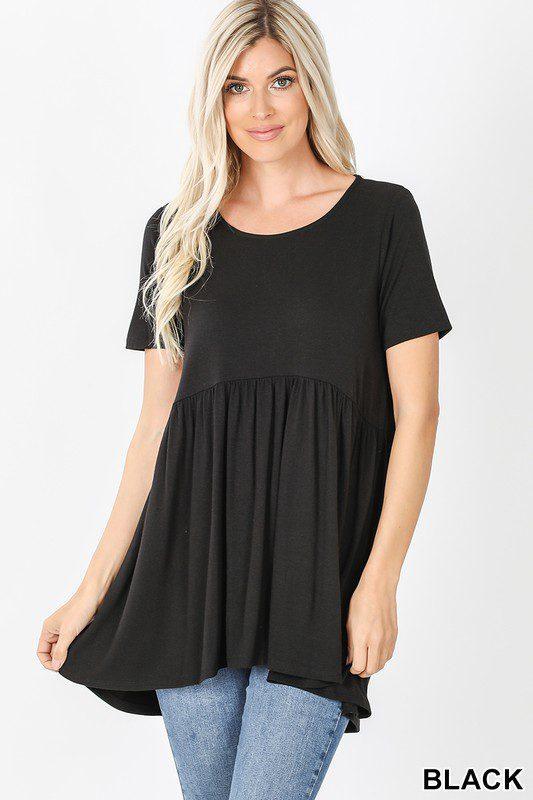 Image: Babydoll Short Sleeve Top Black | Southern Sassy Boutique