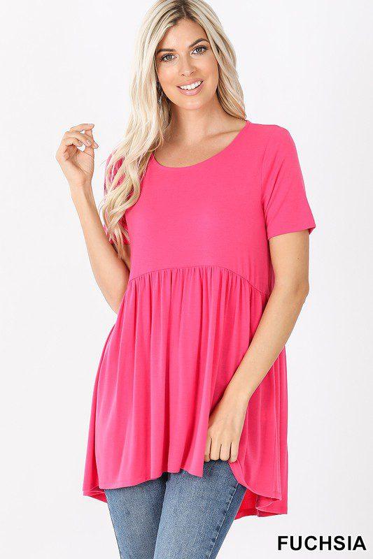 Image: Babydoll Short Sleeve Top Fuchsia | Southern Sassy Boutique