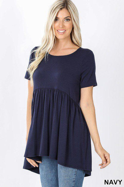 Image: Babydoll Short Sleeve Top Navy | Southern Sassy Boutique