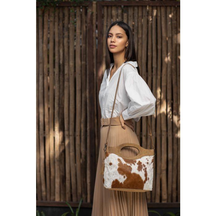 Image: Cowhide Optimism Hairon Handbag Brown | Southern Sassy Boutique