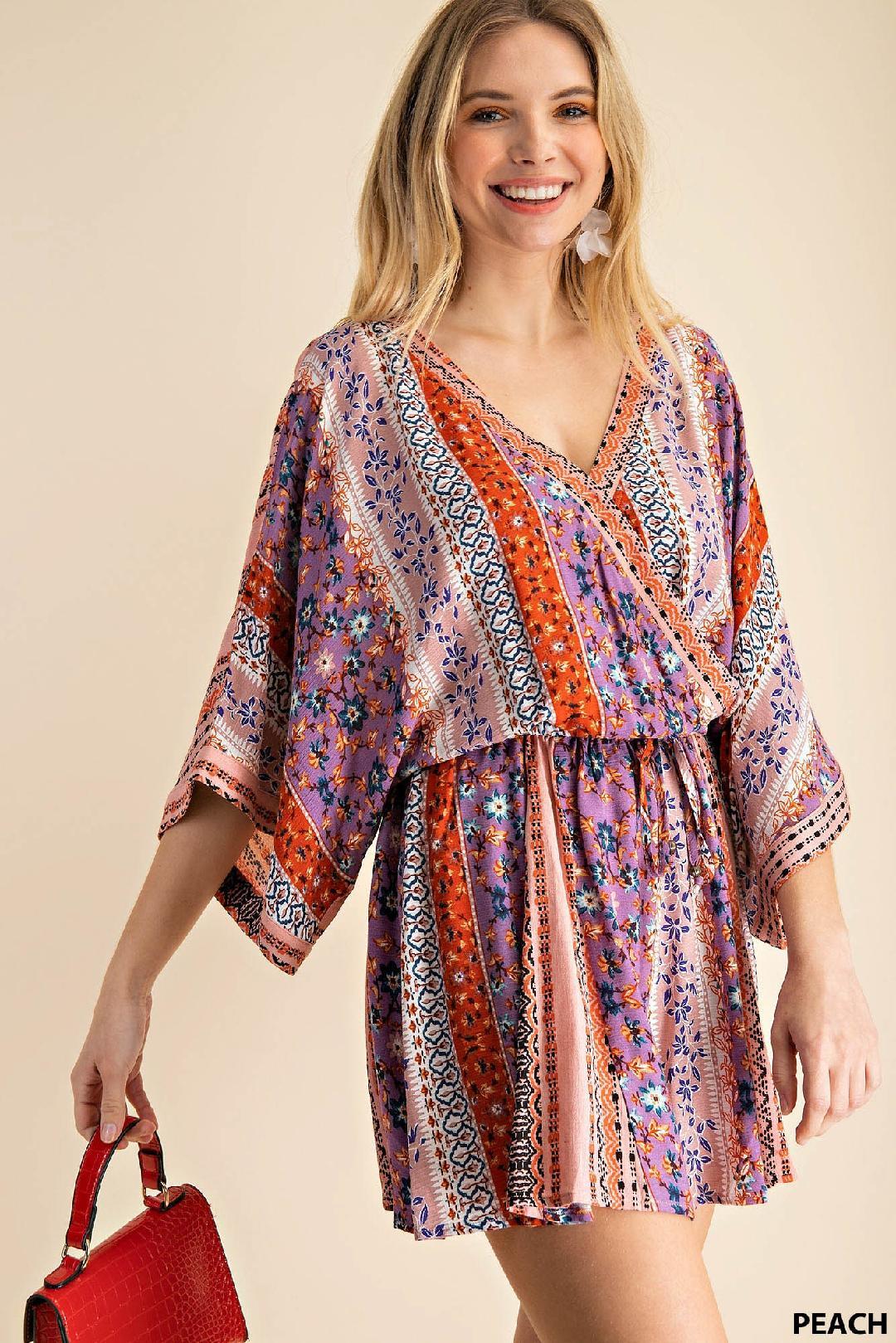 Image: Boho Print Romper Peach | Southern Sassy Boutique