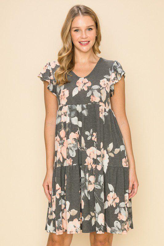 Image: Floral Print Tiered Dress Black | Southern Sassy Boutique