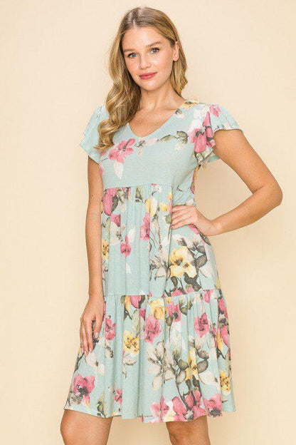 Image: Floral Print Tiered Dress Mint | Southern Sassy Boutique