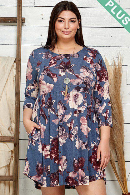 Image: Floral Print Babydoll Dress Blue | Southern Sassy Boutique