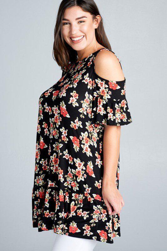 Peek-A-Boo Floral Printed Bell Sleeve Top - Southern Sassy Boutique