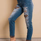 Distressed Animal Print Denim Jeans - Southern Sassy Boutique