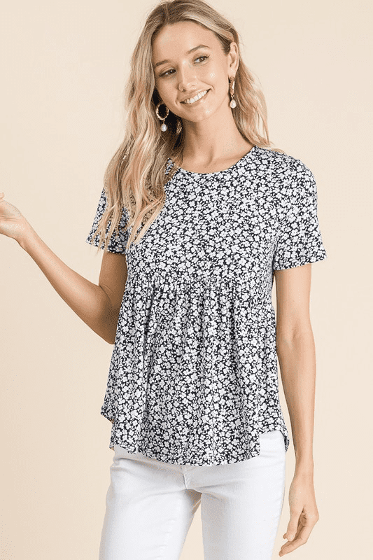 Image: Floral Babydoll Top Navy | Southern Sassy Boutique