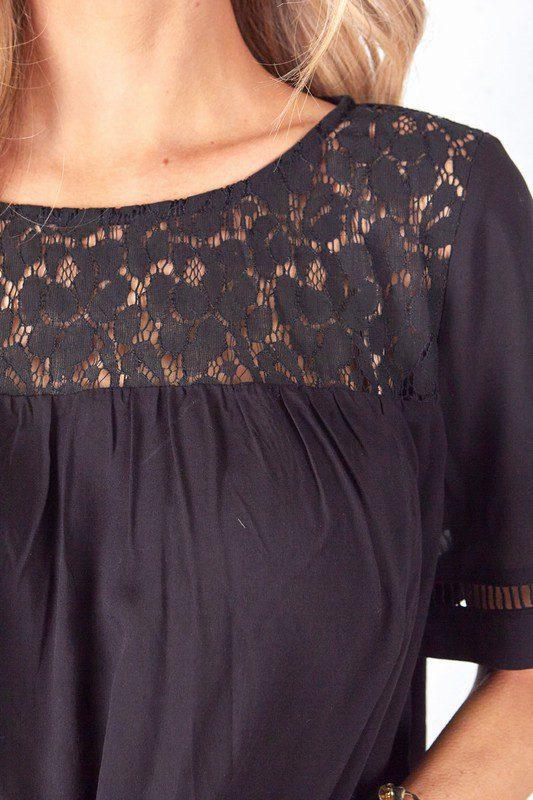 Chiffon Top With Lace Detail - Southern Sassy Boutique