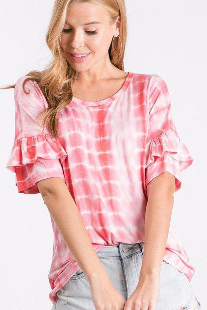 Tie Dye Ruffle Top - Southern Sassy Boutique