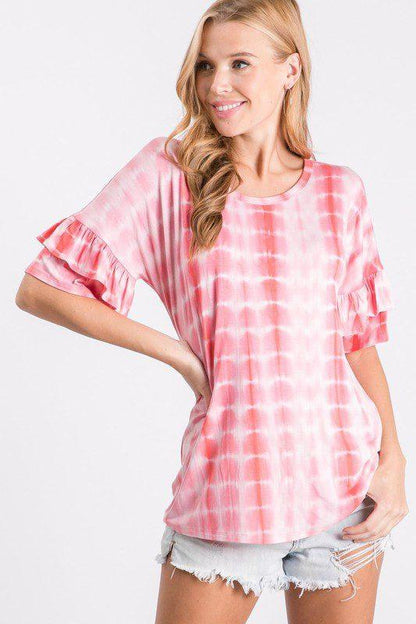 Image: Tie Dye Ruffle Top Pink | Southern Sassy Boutique