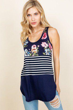 Image: Floral Print Tank Top Navy | Southern Sassy Boutique