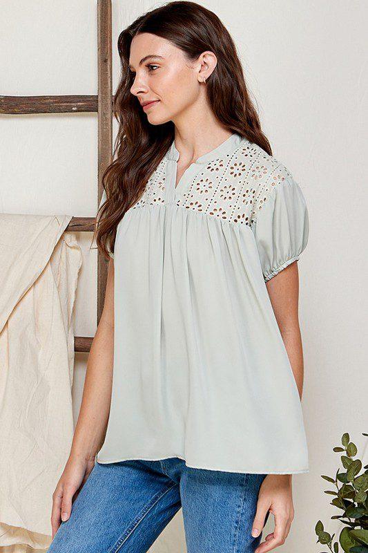 Embroidered Woven Top - Southern Sassy Boutique