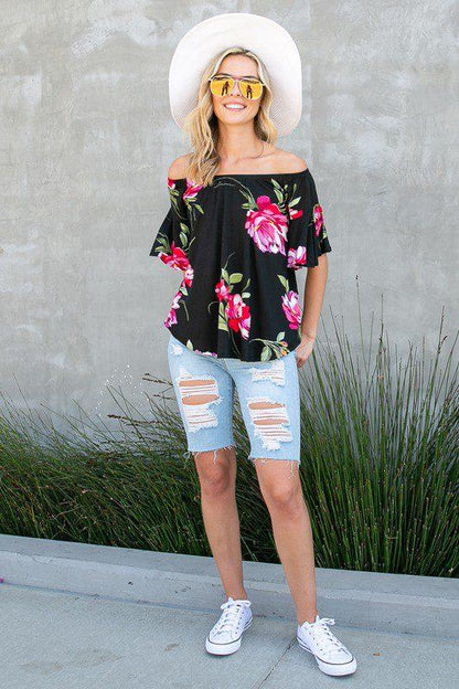 Image: Floral Jersey Knit Top Black | Southern Sassy Boutique